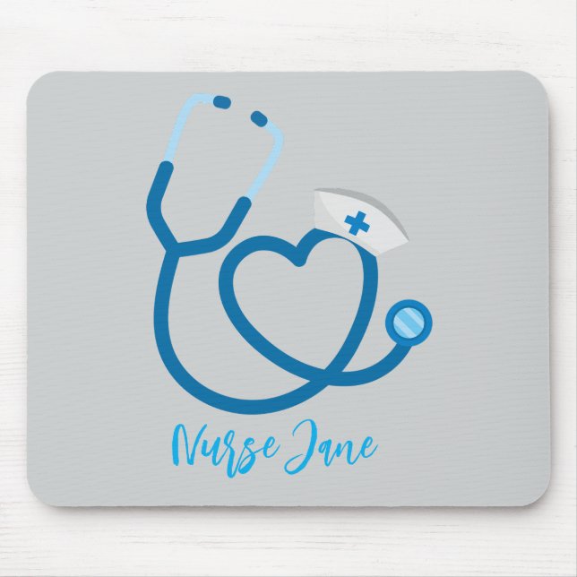 Nurse Cap Stethoscope Personalized Name Mouse Pad (Front)