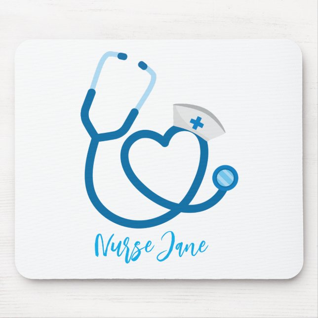 Nurse Cap Stethoscope Personalized Name Mouse Pad (Front)