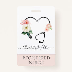 Nurse Caregiver Floral Stethoscope Badge