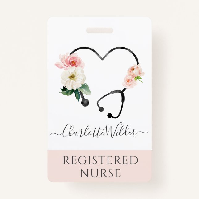 Nurse Caregiver Floral Stethoscope Badge (Front)