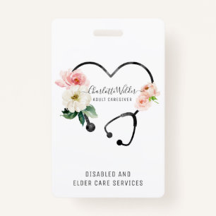 Nurse Caregiver Floral Stethoscope Badge