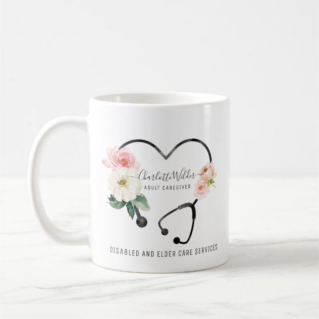 Nurse Caregiver Floral Stethoscope  Coffee Mug (Left)