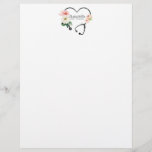 Nurse Caregiver Floral Stethoscope Letterhead<br><div class="desc">An elegant cheerful dusty pink nurse,  caregiver,  or home health aide modern floral letterhead paper for care of the disabled,  or elderly adults.</div>