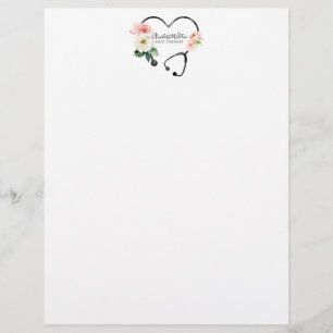 Nurse Caregiver Floral Stethoscope Letterhead