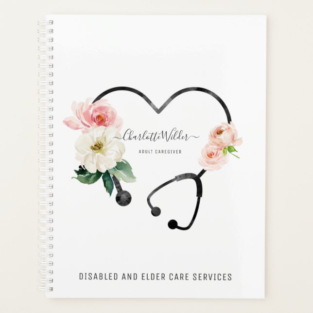 Nurse Caregiver Floral Stethoscope  Planner (Front)