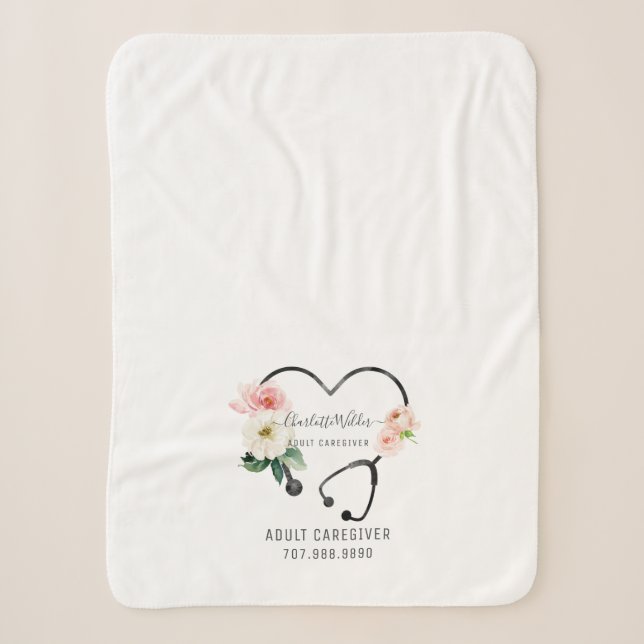 Nurse Caregiver Floral Stethoscope Promotional  Sherpa Blanket (Front)