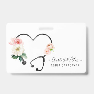 Nurse Caregiver Health Floral Stethoscope Badge