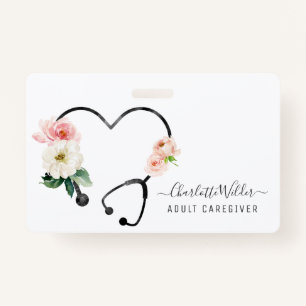 Nurse Caregiver Health Floral Stethoscope Badge