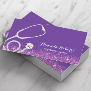 Nurse Caregiver Medical Purple Glitter Business Card