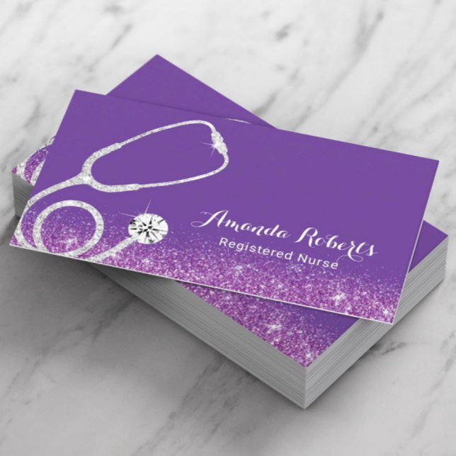 Nurse Caregiver Medical Purple Glitter Business Card (Creator Uploaded)