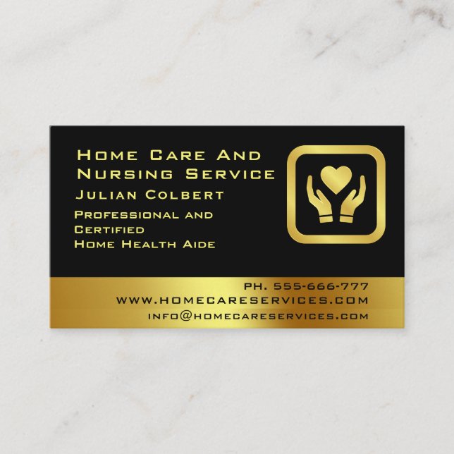 Nurse Caregiver Modern Golden Medical Care  Business Card (Front)
