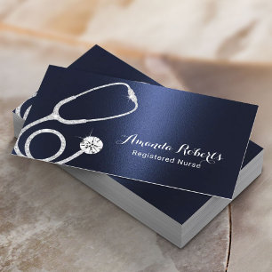 Nurse Caregiver Modern Navy Blue Metallic Medical Business Card