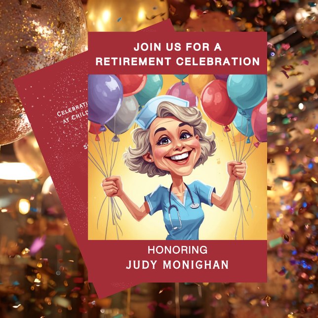 Nurse Caricature Funny Retirement Party  Invitation (Funny Retirement Nurse Caricature Invitation)