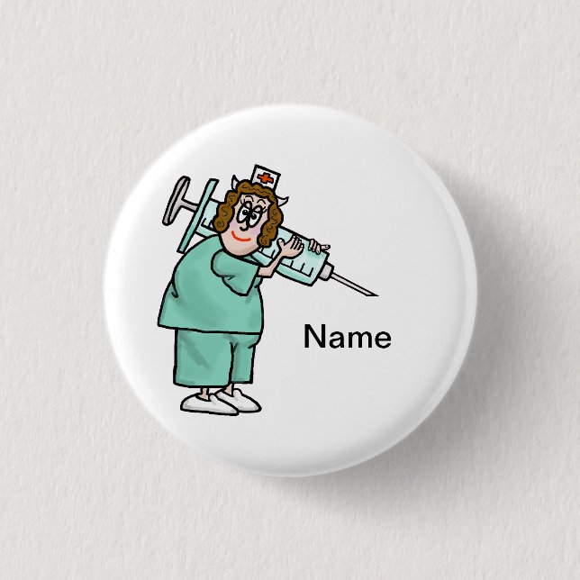 Nurse Carrying Giant Shot Needle Button (Front)
