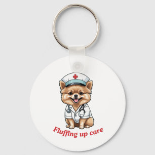 Nurse Cartoon with Pomeranian Dog Design Keychain