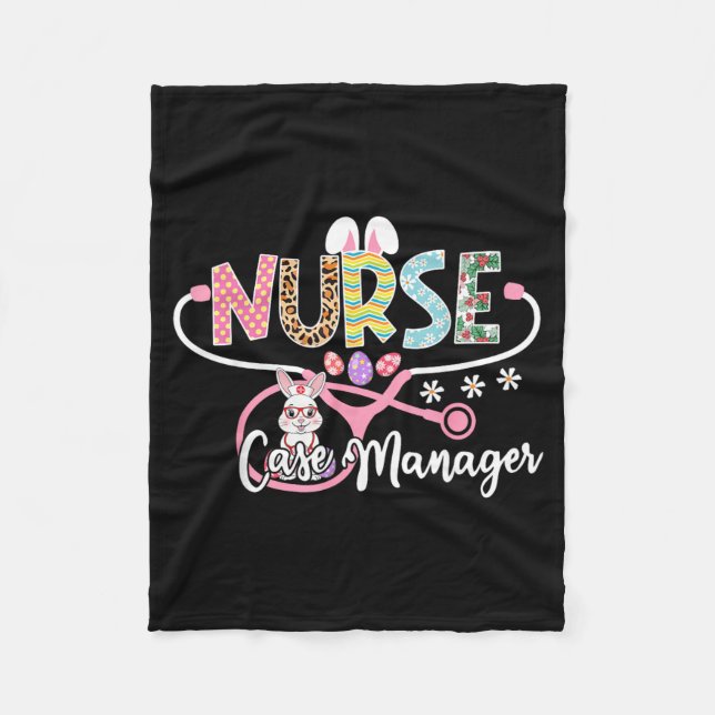 Nurse Case Manager Easter Bunny Egg Stethoscope Fleece Blanket (Front)