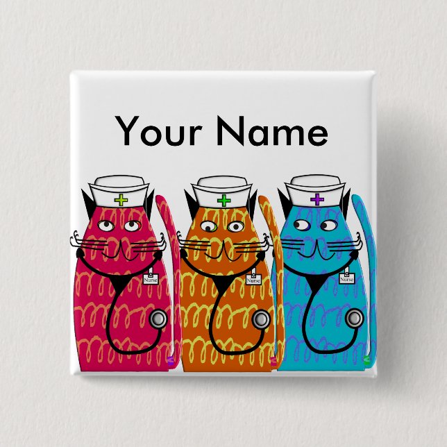 Nurse Cats 2 Inch Square Button (Front)