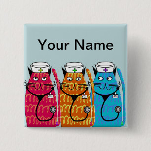 Nurse Cats Name Badge Pins Customizable III
