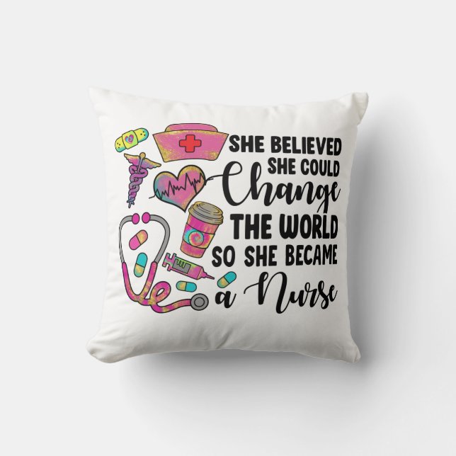 Nurse Change the World Throw Pillow (Front)