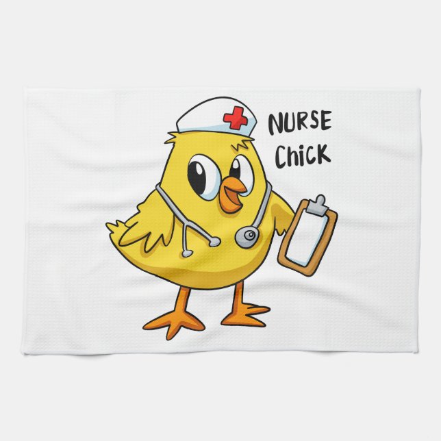Nurse chick cartoon | choose background colour kitchen towel (Horizontal)