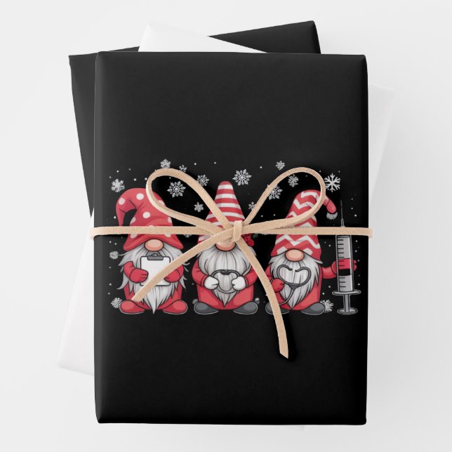 Nurse Christmas Gnomes Cute Xmas Scrub Wrapping Paper Sheet (In situ)