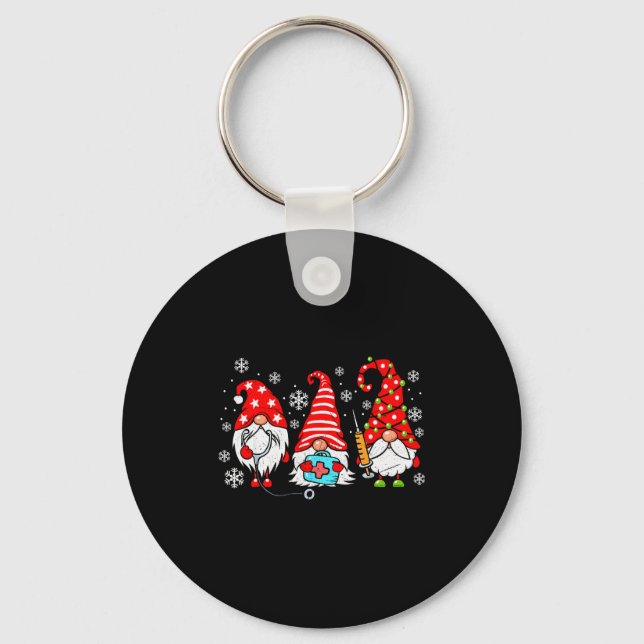Nurse Christmas Gnomes Xmas Scrub Top Er Rn Nursin Keychain (Front)