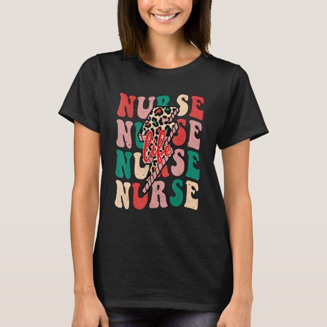 Nurse Christmas  Lightning Bolt Leopard Christmas  T-Shirt (Front)