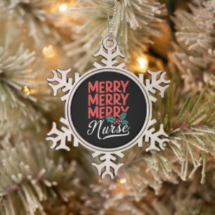 Nurse Christmas Merry Nurse Nursing Gifts Holiday Snowflake Pewter Christmas Ornament