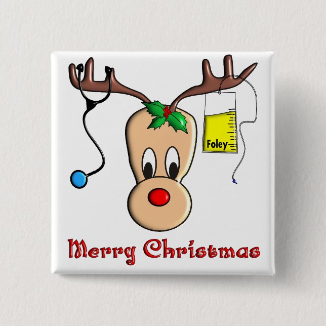 Nurse Christmas Reindeer Gifts 2 Inch Square Button (Front)