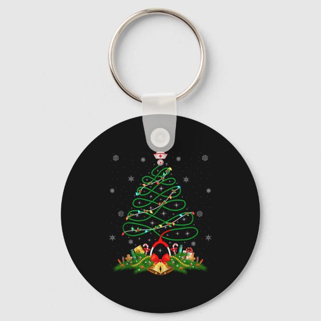 Nurse Christmas Scrub Tops Nursing Stethoscope Xma Keychain (Front)