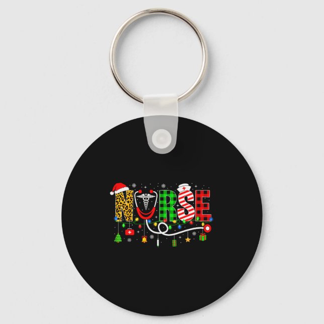 Nurse Christmas Stethoscope Nurses Xmas Pajamas Gi Keychain (Front)