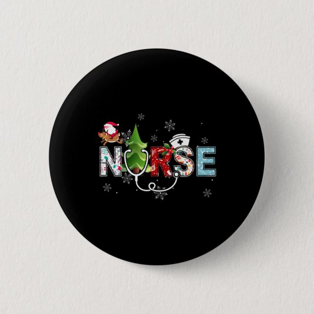 Nurse Christmas Stethoscope Nurses Xmas Pajamas Pj 2 Inch Round Button (Front)