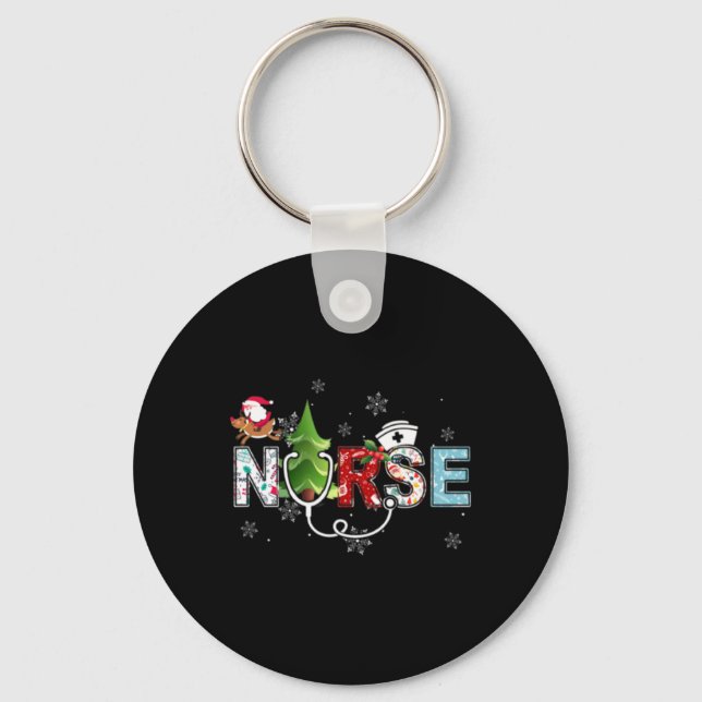 Nurse Christmas Stethoscope Nurses Xmas Pajamas Pj Keychain (Front)