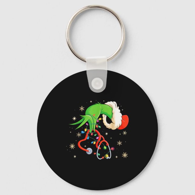 Nurse Christmas Stethoscope Nurses Xmas Santa Wome Keychain (Front)