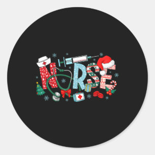 Nurse Christmas Stethoscope Nurses Xmas Scrub Top Classic Round Sticker