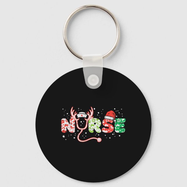 Nurse christmas stethoscope nurses xmas scrub top  keychain (Front)