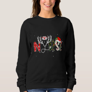 Nurse Christmas Stethoscope Reindeer Santa Hat Nur Sweatshirt
