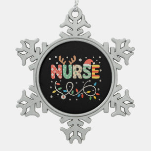 Nurse Christmas Stethoscope Santa Hat Reindeer Snowflake Pewter Christmas Ornament
