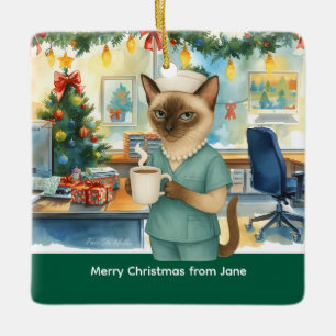 Nurse Christmas time at working place  Ceramic Ornament