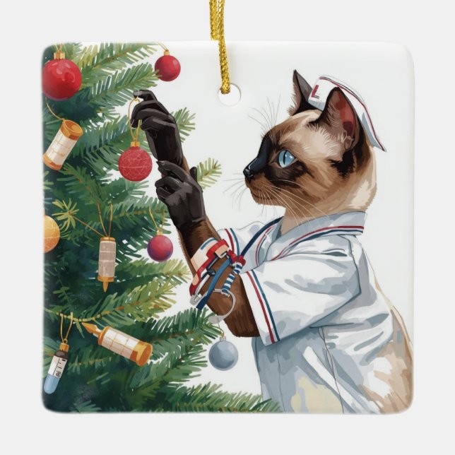 Nurse Christmas time at working place  Ceramic Ornament (Front)