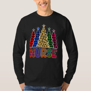Nurse Christmas Tree Plaid Leopard Print RN LPN Nu T-Shirt