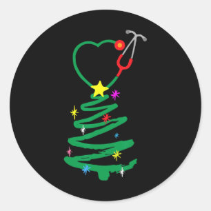 Nurse Christmas Tree Stethoscope Nurses Xmas Scrub Classic Round Sticker