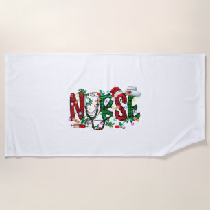 Nurse Christmas Tree Stethoscope RN LPN Scrub Nurs Beach Towel