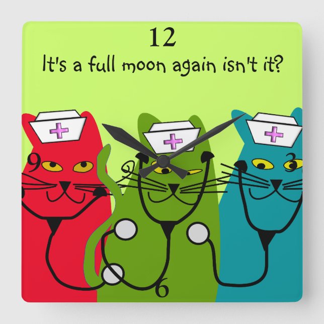 Nurse Clock Cat Nurses "Full Moon" (Front)