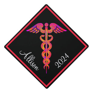 Nurse Colourful Caduceus Medical Personalized Graduation Cap Topper