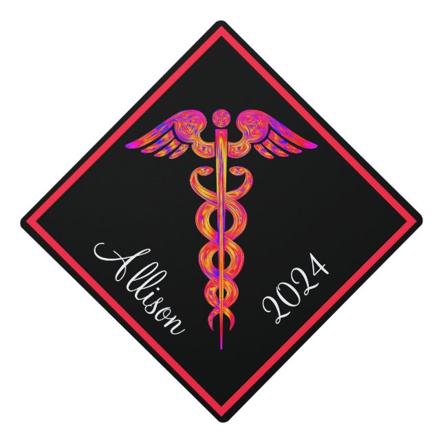Nurse Colourful Caduceus Medical Personalized Graduation Cap Topper (Front)