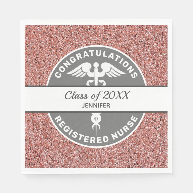 Nurse Congratulations Pink Glitter Graduate Name Napkin (Front)