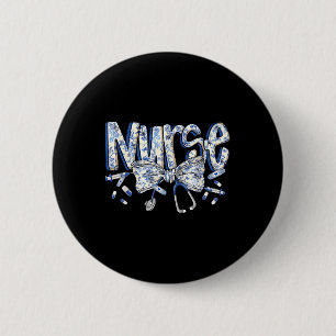 Nurse Coquette Bow Blue Stethoscope Nursing Medica 2 Inch Round Button