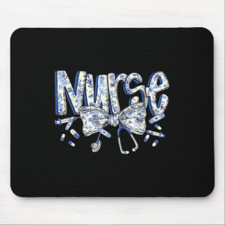 Nurse Coquette Bow Blue Stethoscope Nursing Medica Mouse Pad