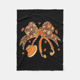 Nurse Coquette Bow Stethoscope Leaves Thanksgiving Fleece Blanket